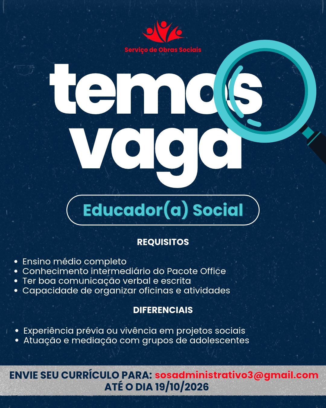 Divulgação de vagas e oportunidades do SOS